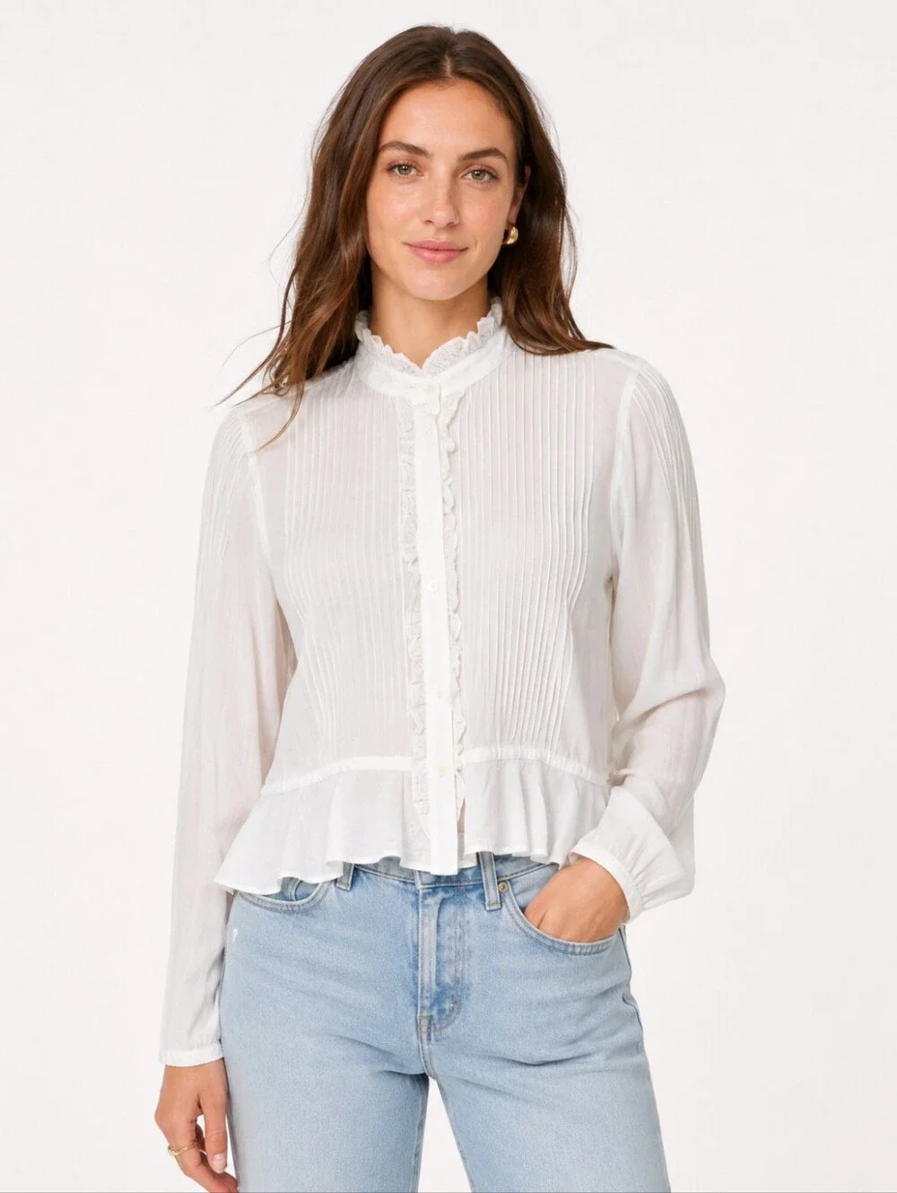 J.Crew Lace-Trim Cinched-Waist Cotton Voile Top White Size S